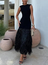 Elegantes Midikleid mit Raffia-Fransen